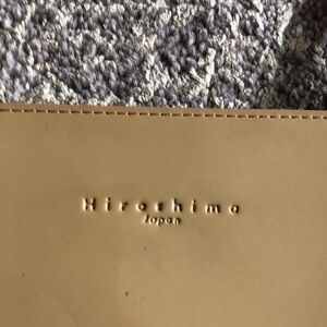 Hiroshima Japan Beige Patent Leather Small Tote With Leather